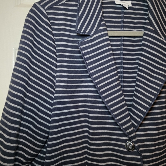 J. Jill Single Breasted Navy Striped Cotton Blend Blazer Jacket Size L - Picture 3 of 10